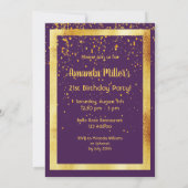 21. Geburtstag lila goldene Klassik Einladung (Rückseite)