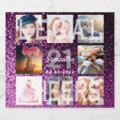 21. Geburtstag lila rechtlicher Glitzer Foto Schaumweinetikett (Einzelnes Label)