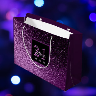 21. Geburtstag lila Rosa Glitzer Mädchenname Große Geschenktüte