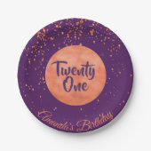 21. Geburtstag lila Rose Gold Konfetti Name Pappteller (Vorderseite)
