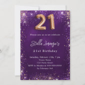 21. Geburtstag lila Rose Gold Luxus Einladung (Vorderseite)