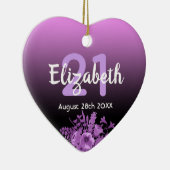 21. Geburtstag lila schwarzer Blumenname Keramik Ornament (Rechts)