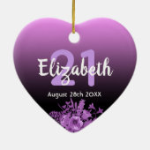 21. Geburtstag lila schwarzer Blumenname Keramik Ornament (Hinten)