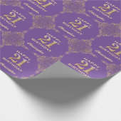 21. Geburtstag Lila und Gold Glitzer Frame Geschenkpapier (Ecke)
