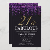 21. Geburtstag lila und GoldGlitzer Einladung (Vorne/Hinten)