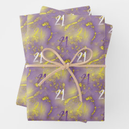 21. Geburtstag Lila und Imitats Gold Elegant Geschenkpapier Set