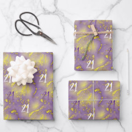 21. Geburtstag Lila und Imitats Gold Elegant Geschenkpapier Set