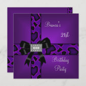 21. Geburtstag Lila Wild Black Bow Diamonds Einladung (Vorne/Hinten)