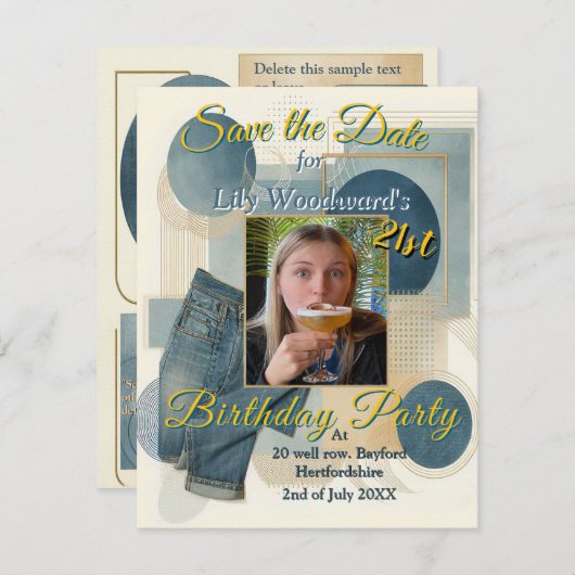 21. Geburtstag Mandelblüte blau-creme Ankündigung (Vorne/Hinten)