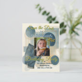 21. Geburtstag Mandelblüte blau-creme Ankündigung (Stehend Vorderseite)