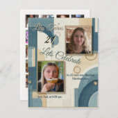 21. Geburtstag Mandelblüte blau-creme Ankündigung (Vorne/Hinten)