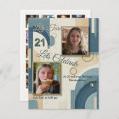 21. Geburtstag Mandelblüte blau-creme Ankündigung (Vorne/Hinten)