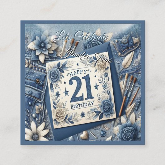 21. Geburtstag Mandelblüte blau-creme Begleitkarte (Vorderseite)