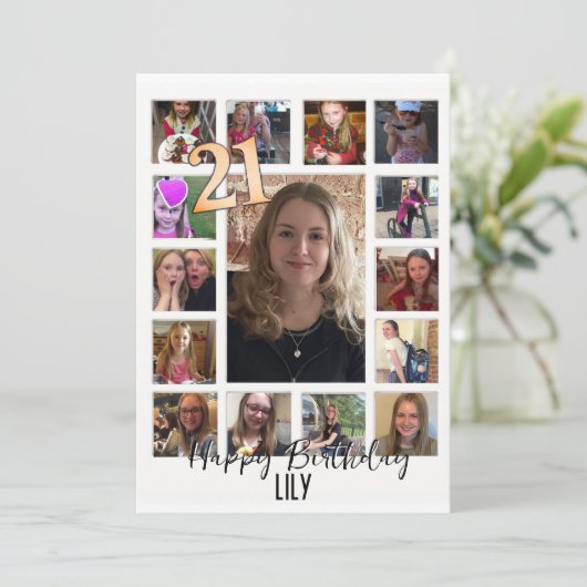 21. Geburtstag Mandelblüte blau-creme Einladung (Stehend Vorderseite)