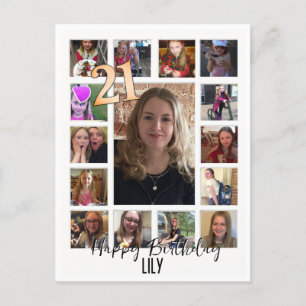 21. Geburtstag Mandelblüte blau-creme Einladungspostkarte