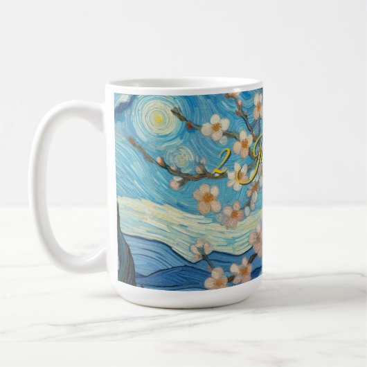21. Geburtstag Mandelblüte blau-creme Kaffeetasse (Links)