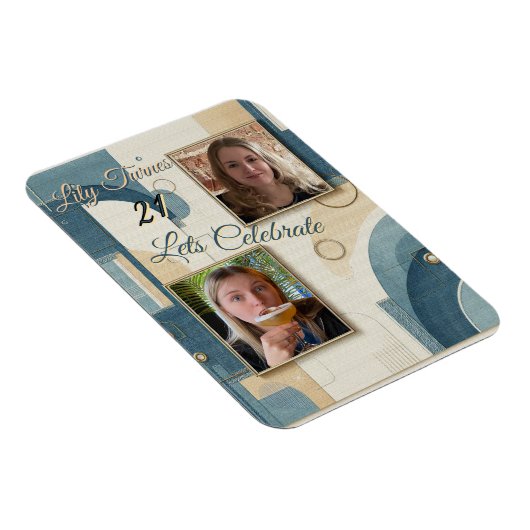 21. Geburtstag Mandelblüte blau-creme Magnet (Rechte Seite)