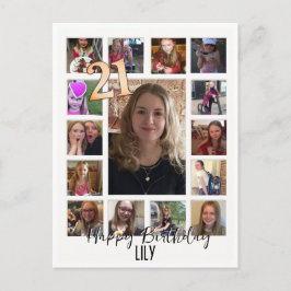 21. Geburtstag Mandelblüte blau-creme Postkarte