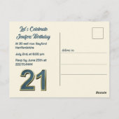 21. Geburtstag Mandelblüte blau-creme Postkarte (Rückseite)