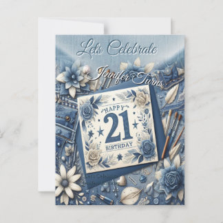 21. Geburtstag Mandelblüte blau-creme Postkarte