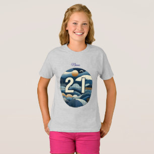 21. Geburtstag Mandelblüte blau-creme T-Shirt