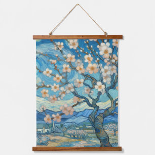 21. Geburtstag Mandelblüte blau-creme Wandteppich Mit Holzrahmen