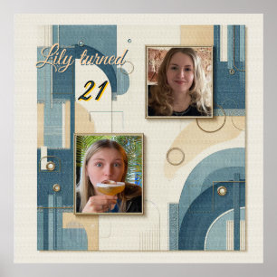 21. Geburtstag Mandelblüte blauen Creme Poster