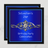 21. Geburtstag Mans Rich Blue Black Silver Einladung (Vorne/Hinten)