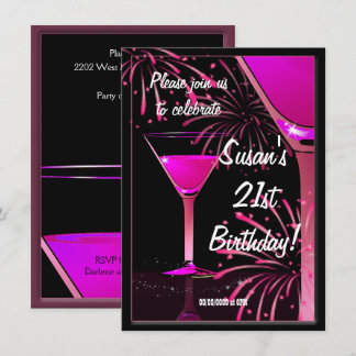 21. Geburtstag Martini Cocktail Pink Party Einladung
