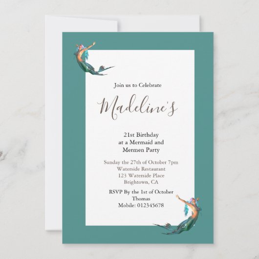 21. Geburtstag Meerjungfrau Thema Geburtstag Einladung (Rückseite)