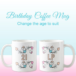 21. Geburtstag Meilenstein Age Initialen pink peac Kaffeetasse