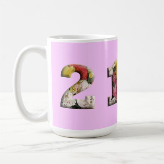 21. Geburtstag Meilenstein individuell anpassbar Kaffeetasse (Links)