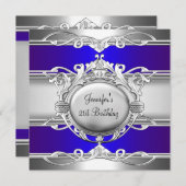 21. Geburtstag Metal Chrome Blue Silver Plaque Einladung (Vorne/Hinten)