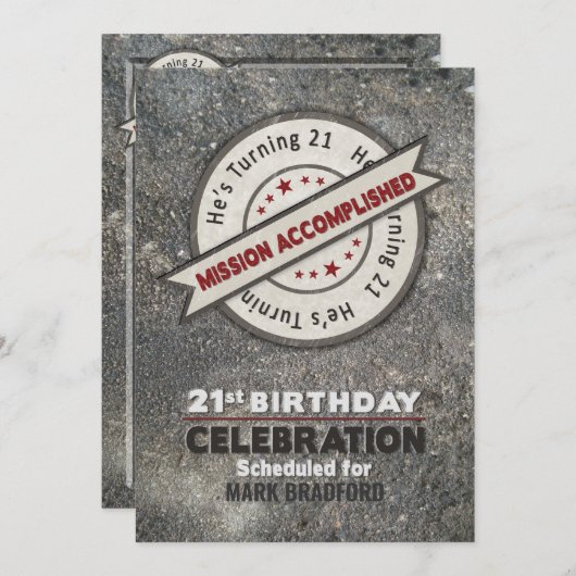 21. Geburtstag, Mission erfüllt, Einladung (Vorne/Hinten)