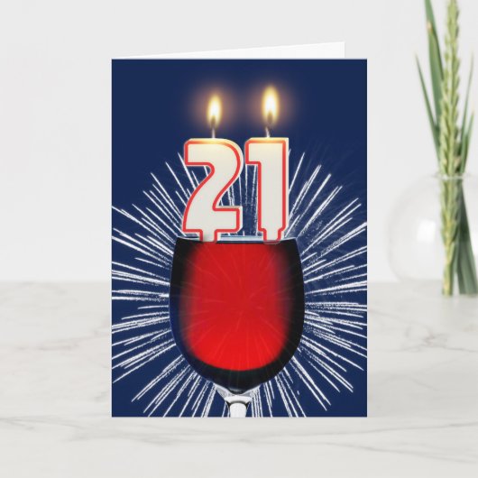 21. Geburtstag mit Wein und Kerzen Karte (Vorderseite)