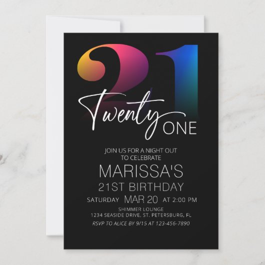 21. Geburtstag modern Einladung (Vorderseite)