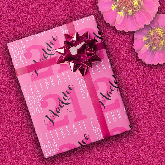 21. Geburtstag Moderne rosa Typografie Geschenkpapier
