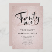 21. Geburtstag Moderne Script Rose Gold Party Einladung (Vorne/Hinten)