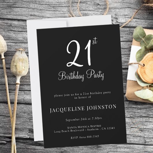 21. Geburtstag Modernes, elegantes Skript Einladung