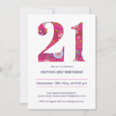 21 Geburtstag Modernes, kühne rosa Motiv Einladung (Vorderseite)