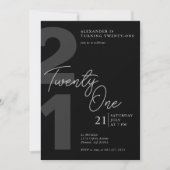 21. Geburtstag Modernes Minimalistisches Schwarzes Einladung (Vorderseite)