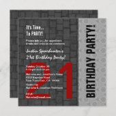 21. Geburtstag Modernes Rotes Silberschwarz D416 Einladung (Vorne/Hinten)