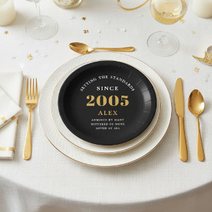 21. Geburtstag Name 2005 Schwarz Gold Elegant Chic Pappteller