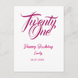 21. Geburtstag Name Datum Jahr rosa Vorlage thi Postkarte