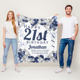 21. Geburtstag Navy Balloons Fleecedecke