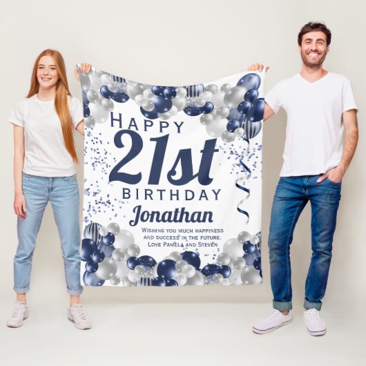21. Geburtstag Navy Balloons Fleecedecke (Beispiel)