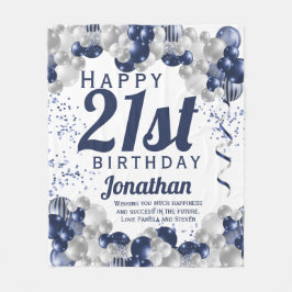 21. Geburtstag Navy Balloons Fleecedecke