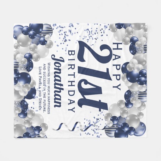 21. Geburtstag Navy Balloons Fleecedecke (Vorderseite (Horizontal))