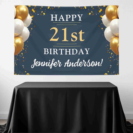 21. Geburtstag Navy Blue and Gold Celebration Banner