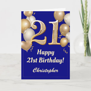 21. Geburtstag Navy Blue und Gold Balloons Confett Karte